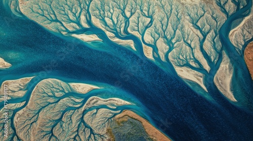 Aerial view of river delta patterns