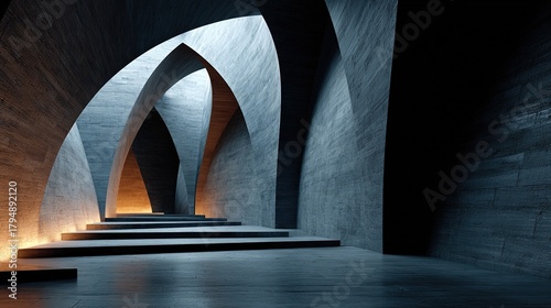 Dynamic abstract background architecture lines forming an impossible structure surreal depth