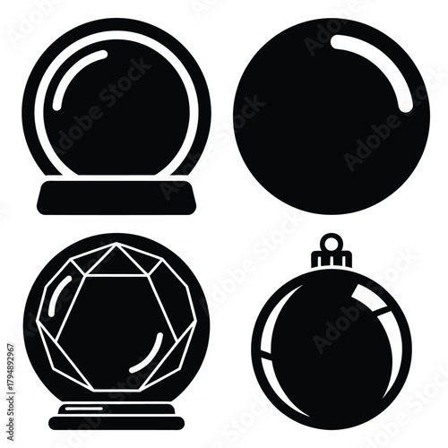 winter crystal ball silhouette clipart set