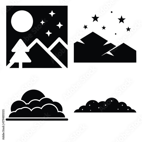 winter night sky silhouette clipart set