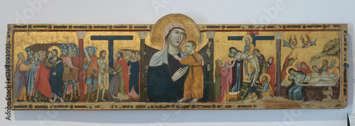 Φωτογραφία The altarpiece by Maestro del Farneto depicting the Madonna with Child and scenes from the Passion of Christ, 1290, Galleria Nazionale dell'Umbria, Perugia, Italy