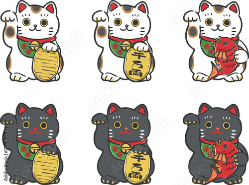 招き猫のイラストセット　ベクター
