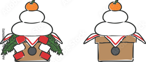 鏡餅のかわいいイラスト　ベクター
