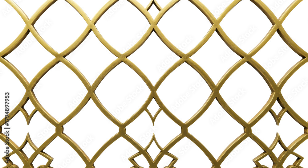 Naklejka premium Geometric Golden Lattice Design: An intricate pattern of interlocking golden arches creates a captivating visual display, offering a sense of elegance, sophistication, and timeless aesthetic appeal.