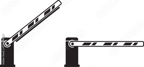 Black silhouette of a car barrier gate in open and closed positions isolated on transparent background