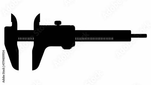 Silhouette image showing a vernier caliper with a sliding jaw and a measurement scale displayed clearly