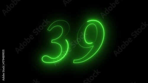 39 number text Neon glowing animation