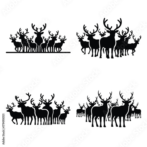 reindeer herd silhouette clipart set