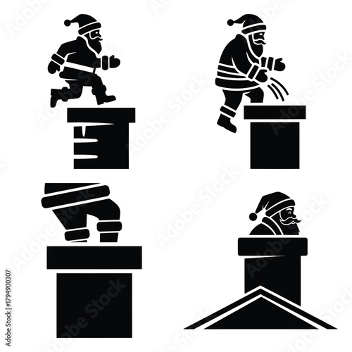 santa chimney silhouette clipart set