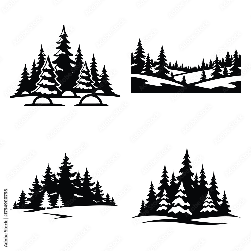 Fototapeta premium snow capped mountain silhouette clipart set