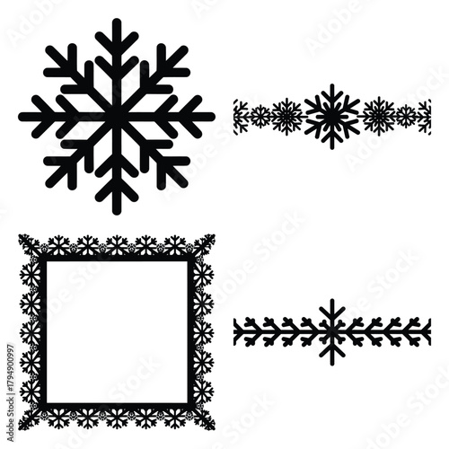 snowflake border silhouette clipart set