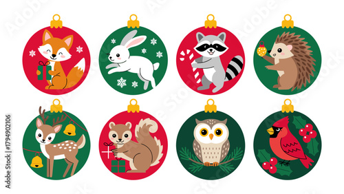 Holiday Ornaments: Whimsical illustrations adorn colorful ornaments, bringing a touch of nature's charm to the season's festivities.