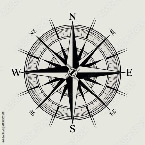 Vintage rose compass nautical navigation tool