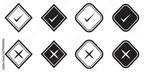Check Mark Icons. Tick Symbol Set. Check box icon with right or correct buttons and yes checkmark tick box icons - checkbox symbol sign. Check mark box square frame. accept sign.
