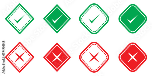 Check Mark Icons. Tick Symbol Set. Check box icon with right or correct buttons and yes checkmark tick box icons - checkbox symbol sign. Check mark box square frame. accept sign.