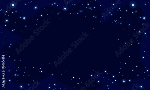 Starry night background with copy space. Vector cartoon flat illustration of space