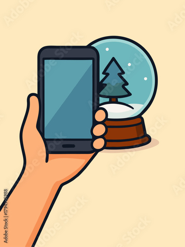Mobile Christmas App Holiday Concept with Smartphone and Snow Globe