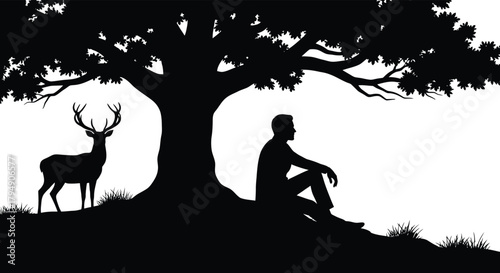 Serene Silhouette of a Man Resting Underneath a Majestic Tree
