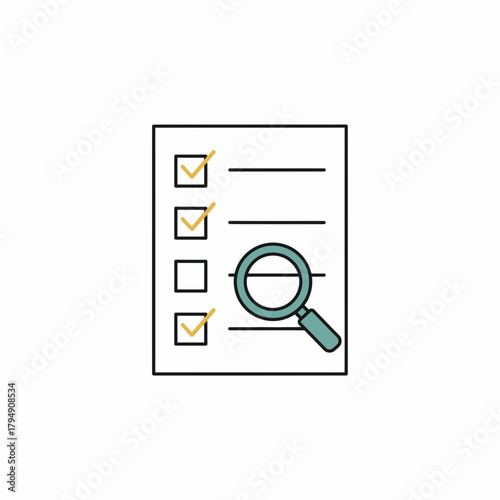 A checklist with some boxes checked and a magnifying glass on the right side of the list