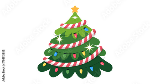 Festive Christmas Tree Illustration: A vibrant illustration of a decorated Christmas tree, a beacon of holiday cheer, adorned with twinkling lights, and festive ornaments.