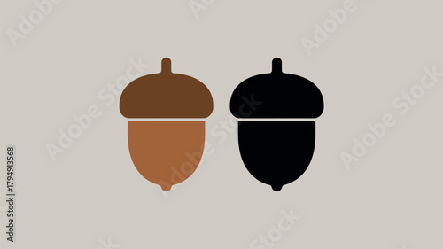 Two acorn icons one brown one black on beige background