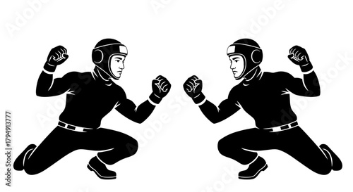 Two boxers in fighting stance ready for a match.