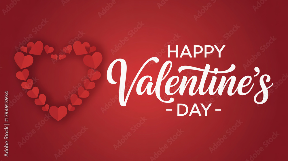 Naklejka premium Happy valentines day greeting card with heart shape on red background
