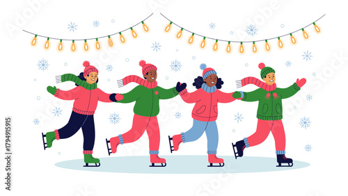 Winter Wonderland Skating: A delightful illustration captures the essence of winter fun.