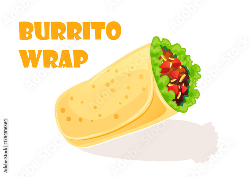 Burrito Wrap vector illustration of a delicious fast food with cheese and vegetables.