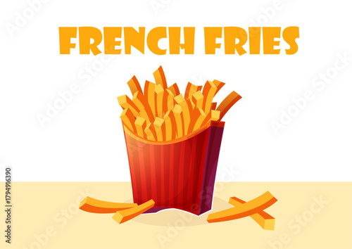 French fries and ketchup in a red box vector illustration of this crispy, salty potato snack