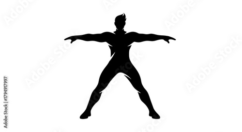 Muscular male silhouette with arms outstretched in a powerful pose.