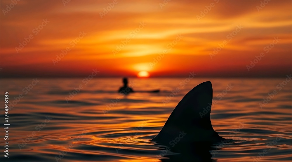 Fototapeta premium Predator and Paddleboarder in Sunset Waters