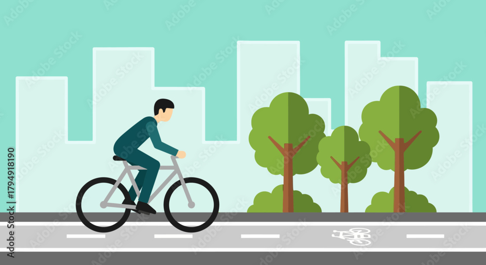 Fototapeta premium illustration of riding a bicycle on the road