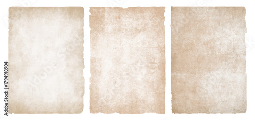 Old vintage grunge paper texture background with ragged torn edges. Antique worn faded parchment