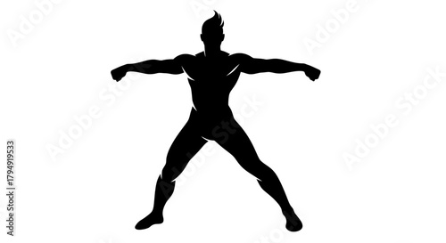 Dynamic Silhouette of a Muscular Male Figure in an Energetic Pose.