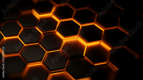 Dim Hex Pattern with Orange Glow Across Digital Canvas