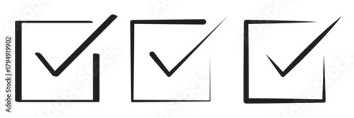 Check mark in box square frame. Checkbox icon. Check, check mark vector icon. Tick icon. Check box icon with correct, accept checkmark icons tick box, check list circle frame - checkbox symbol sign. 