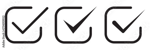 Check mark in box square frame. Checkbox icon. Check, check mark vector icon. Tick icon. Check box icon with correct, accept checkmark icons tick box, check list circle frame - checkbox symbol sign. 
