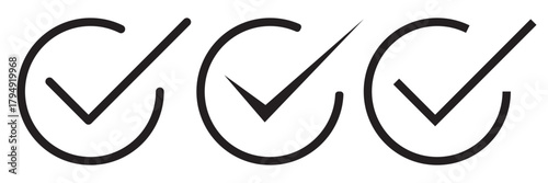 Check mark icon. Checkbox icon. Check, check mark vector icon. Tick icon. Check mark icon with correct, accept approve icons tick box, check list circle frame - checkbox symbol sign.