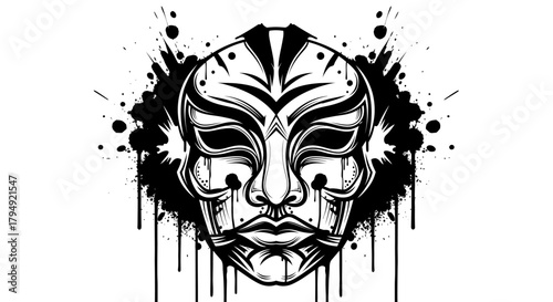Intricate Black and White Mask with Splatter Effect.