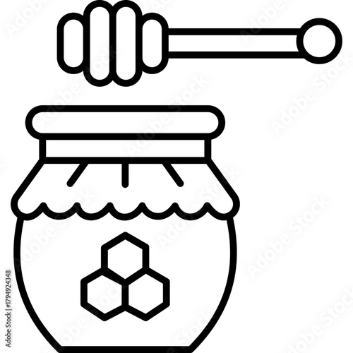 Honey Jar Line Icon | Sweet Food Outline Symbol | Minimal Beekeeper Illustration
