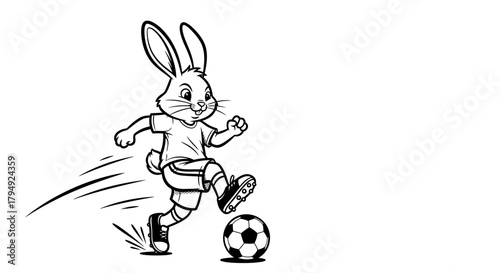 Dynamic depiction of a bunny character passionately playing soccer with determination and enthusiasm