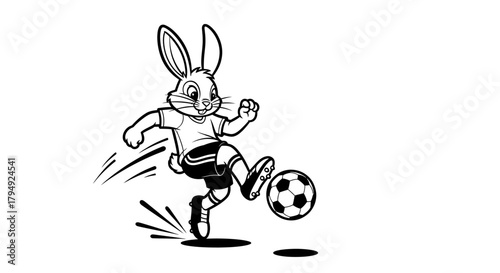 A Whimsical Cartoon Depiction of a Bunny Rabbit Engaging in a Soccer Game Actively
