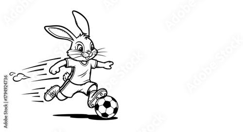 Energetic bunny soccer player in motion, vector illustration, athletic sporting event ready