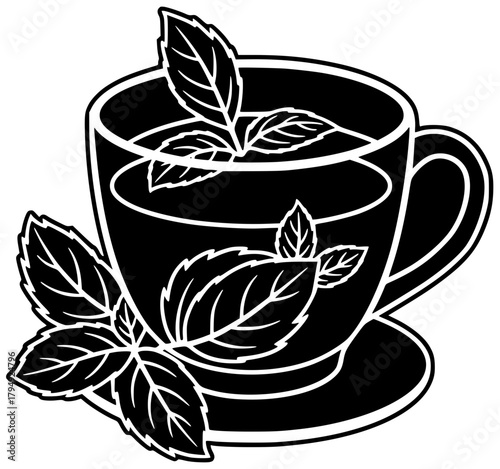 mint illustration green silhouette tea logo leaf icon herb outline fresh herbal healthy nature organic plant natural aroma peppermint shape women vector graphic background