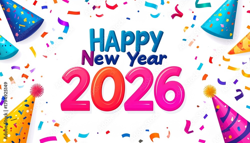 Fototapeta premium Happy New Year 2026 Celebration Confetti Background