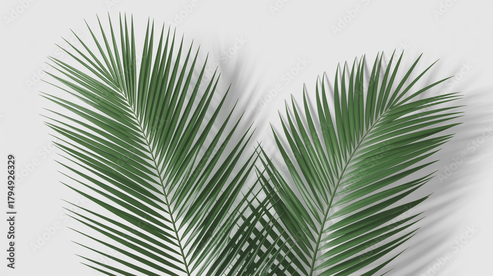 Fototapeta premium Two green palm leaves forming a heart shape