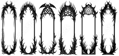 Elegant gothic frames for creative projects, spooky black ornate borders, scalable vector