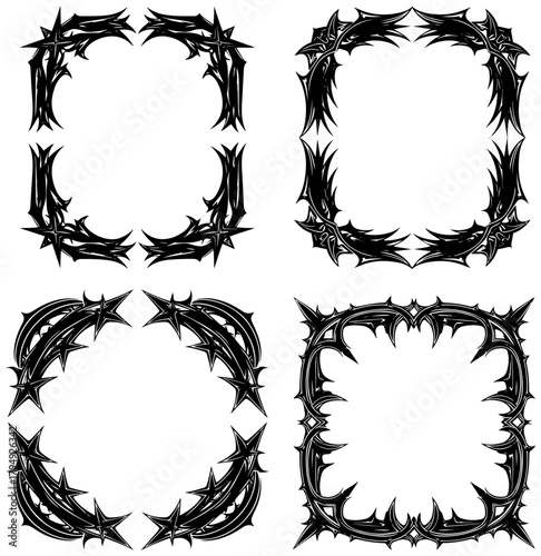 Four ornate gothic black frames with sharp edges for edgy designs and creative projects