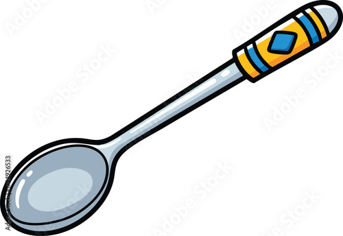 Simple Metal Spoon With Blue Diamond Design On Handle Isolated On White Background